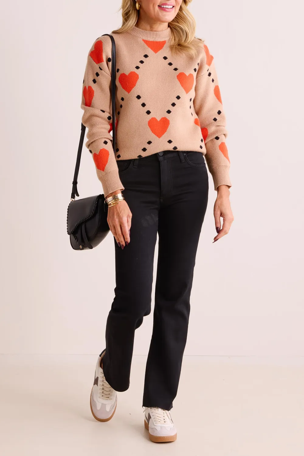 Beige Heart Pattern Sweater