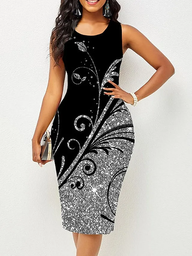 Women's Work Dress Sheath Dress Semi Formal Dress Fashion Midi Dress Print Crew Neck Sleeveless Floral Regular Fit White Yellow Red Spring Summer S M L XL XXL