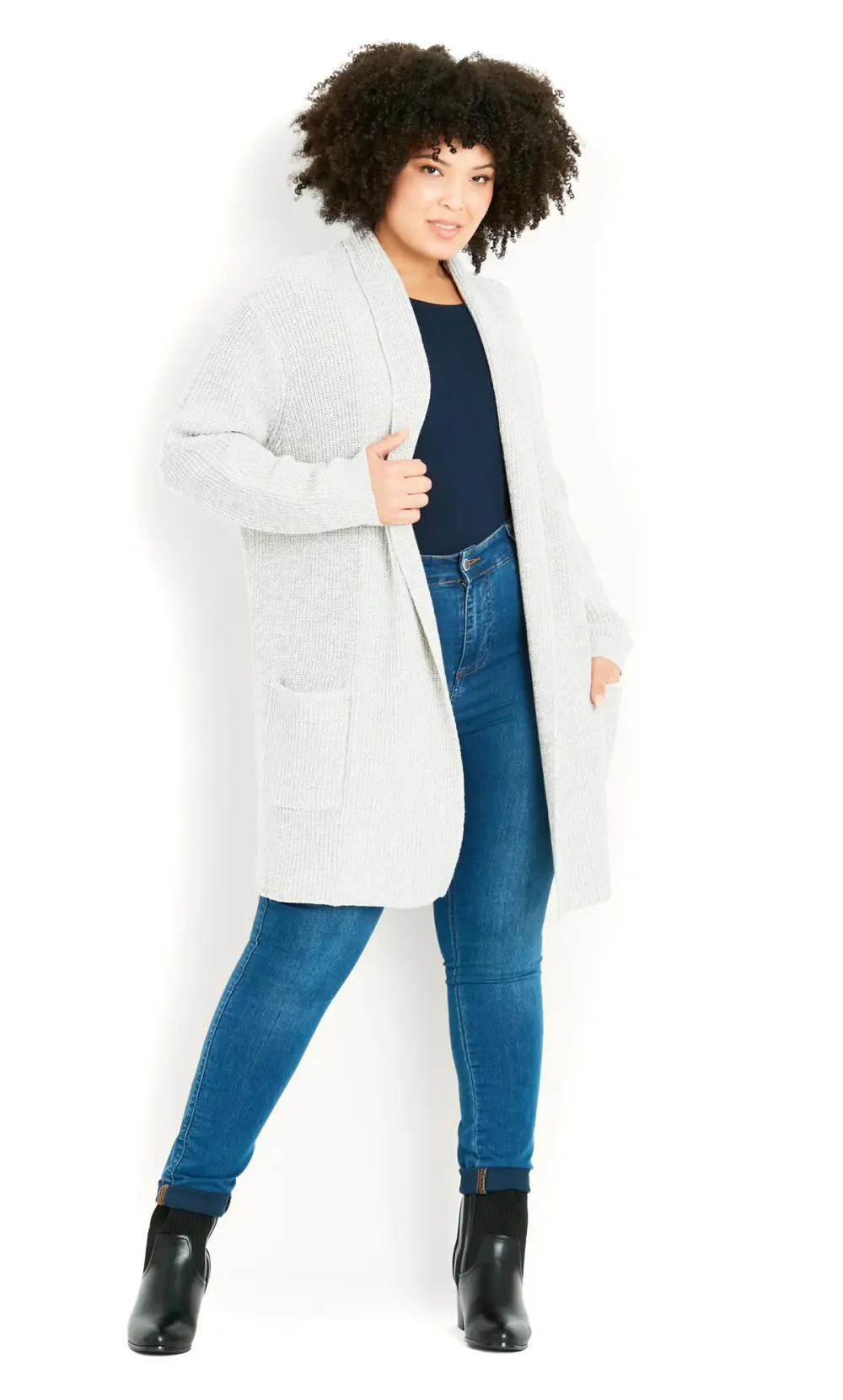 Evans Grey Shawl Collar Cardigan