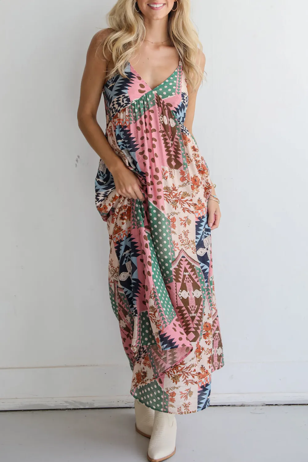 Unbelievably Divine Cream Patchwork Maxi Dress