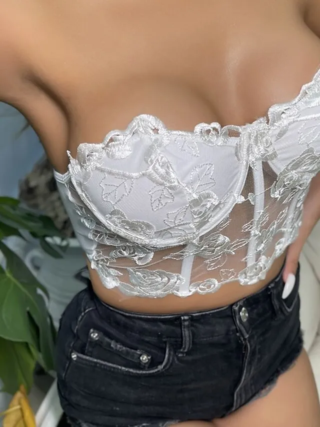 Corset Women's Corset Tops Prom Party & Evening Club Black White Red Sexy Underbust Corset Buckle Tummy Control Lace Summer Spring