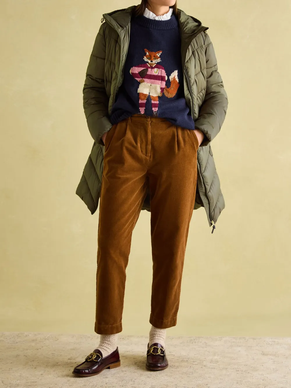 Mid Length Green Showerproof Padded Coat