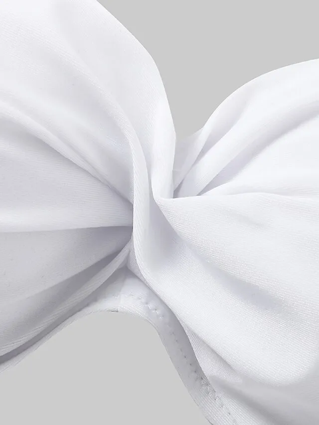 Women's Swimwear Bikini 2 Piece Normal Swimsuit Ruched 2 Piece Open Back Sexy Pure Color Black White Yellow Pink Red Padded Strapless Bathing Suits New Vacation Beach Wear