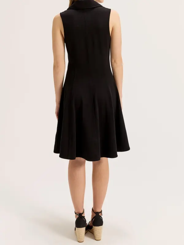 Sleeveless Zipper Neck Pleated Flare Dress