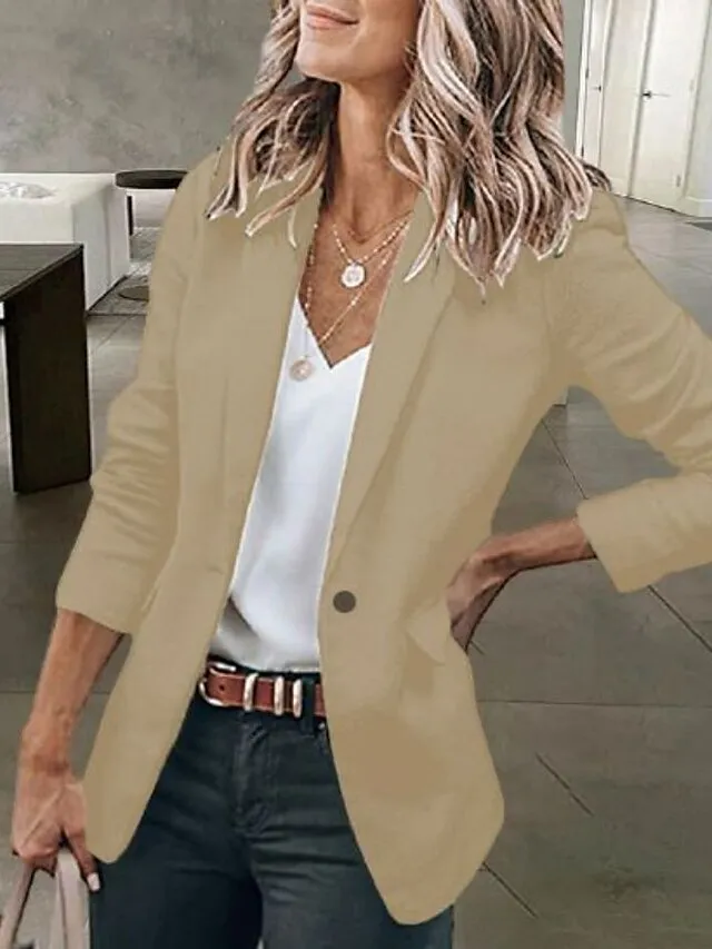 Women's Casual Blazers Clean Fit Fall Open Front Long Sleeve Work Office Jackets Coat claret Dark Grey White Black Blue Traditional / Classic Daily Buttoned Front Turndown Regular Fit S M L XL XXL