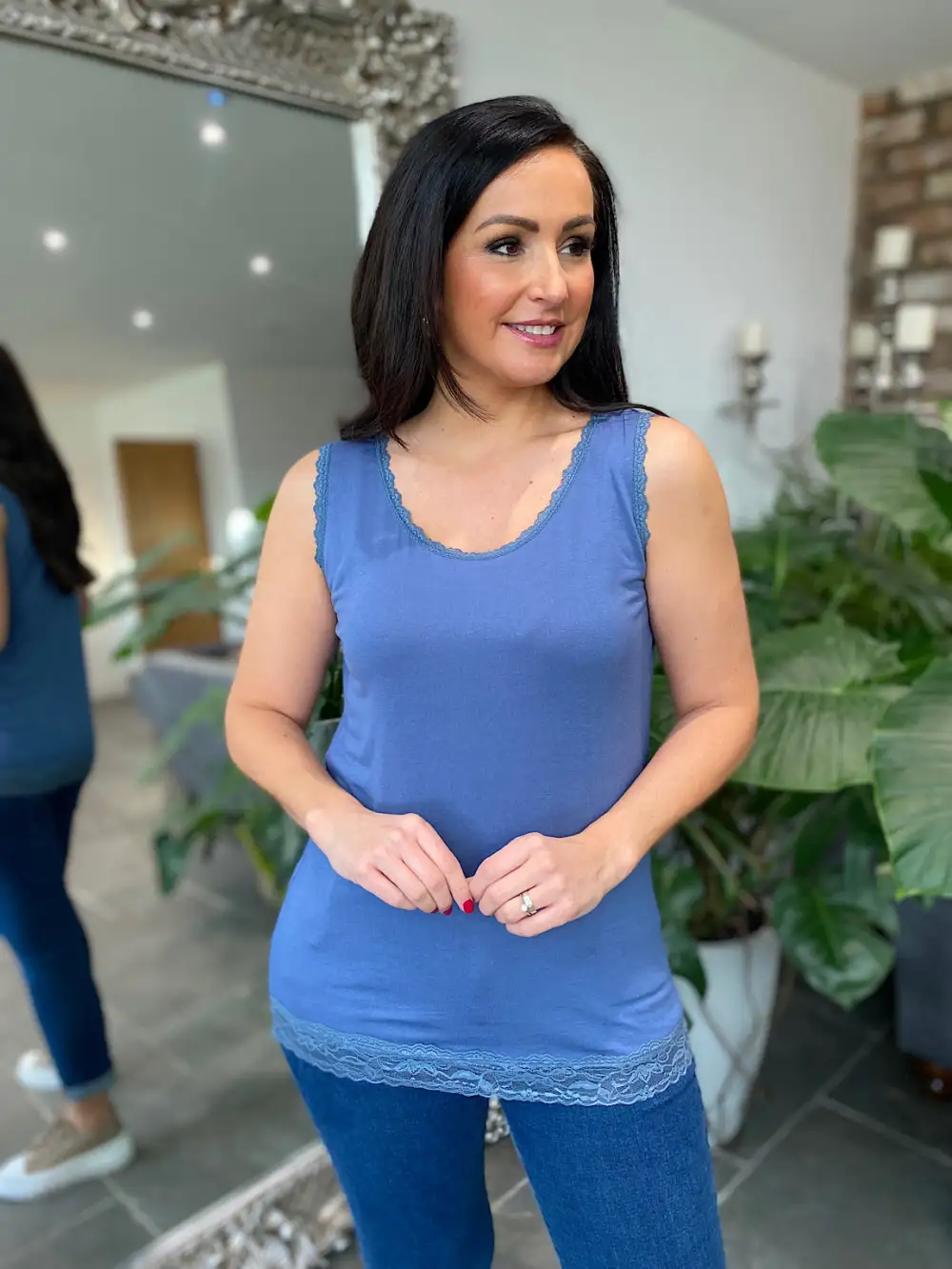 Denim Lace Trim Vest Top Ruth