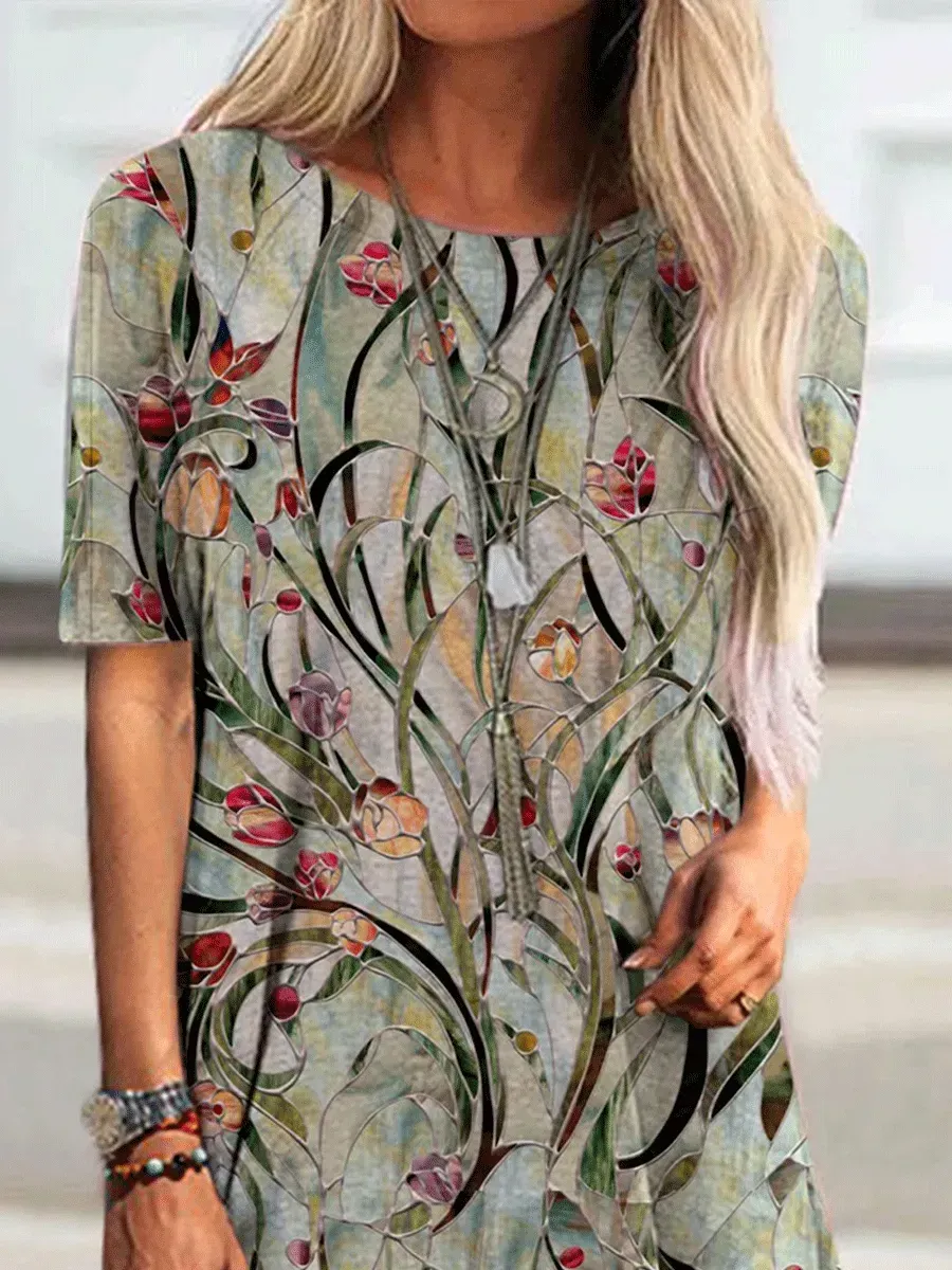 Round Neck Loose Print Short-sleeved T-shirt