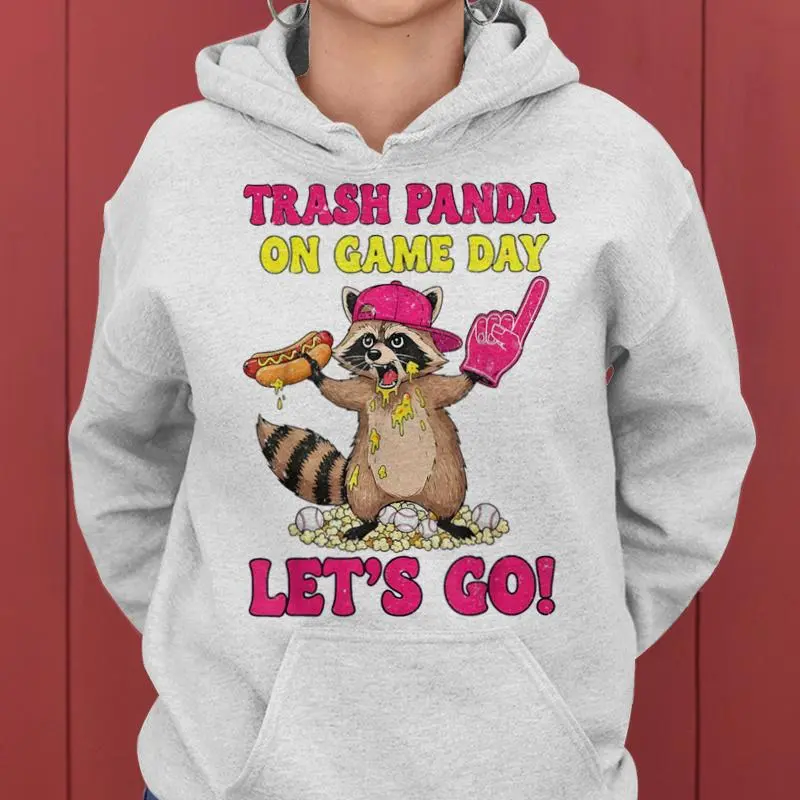 Trash Panda On Game Day Vibes Retro Baseball Raccoon Hotdog Women Hoodie