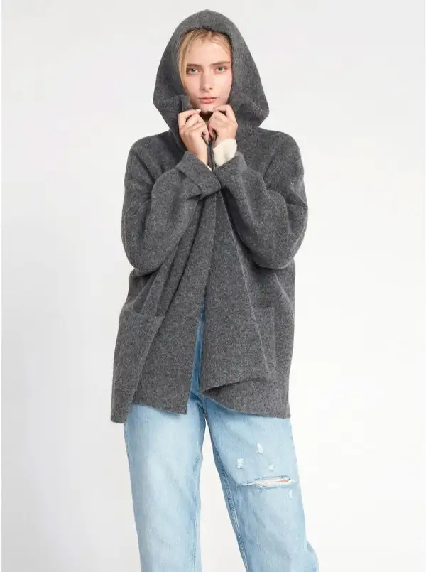Hooded Open Lapel Sweater Coat