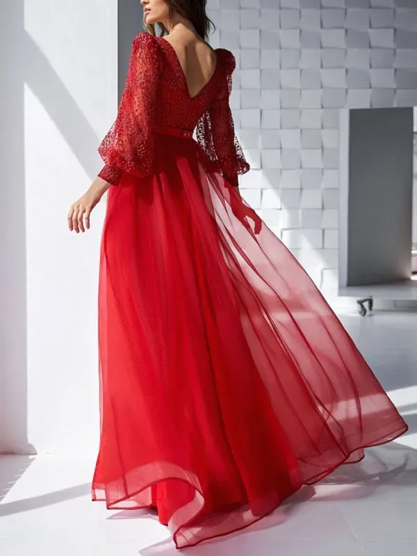 Sheer tulle women's dress with slit