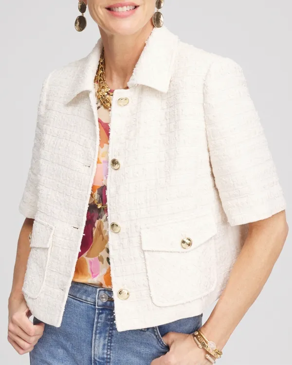 Beige Tweed Short Sleeve Jacket
