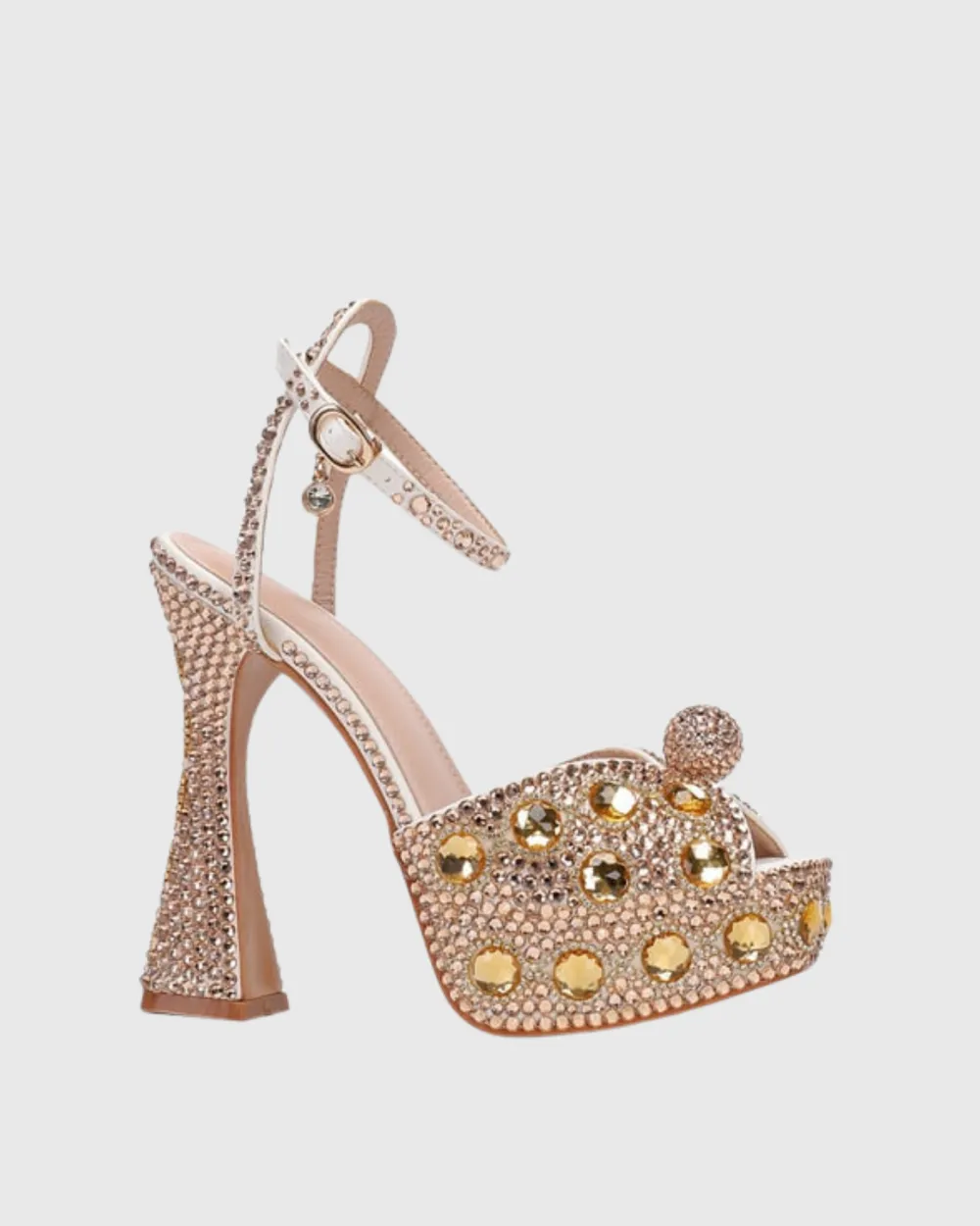 Rhinestone Platform Flared Heels in Gold