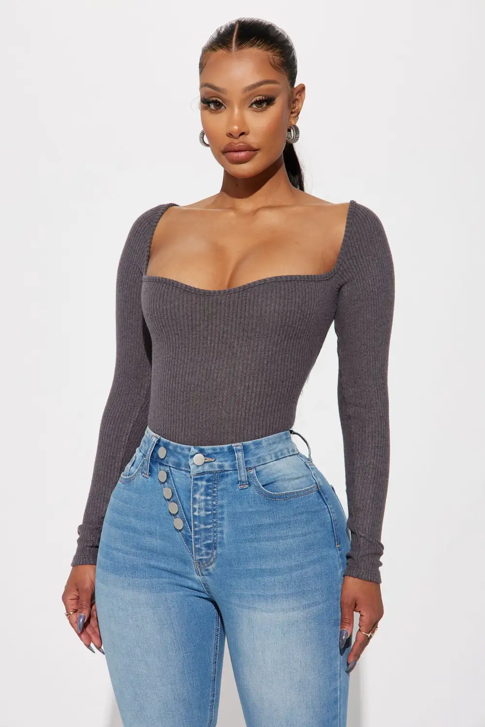 Call You Back Bodysuit - Charcoal