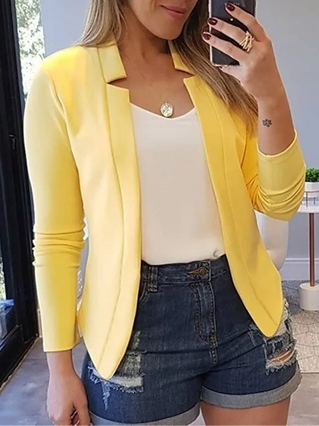 Women's Blazer Formal Slim Fit Plain Windproof Streetwear Regular Fit Outerwear Long Sleeve Fall Light Pink S