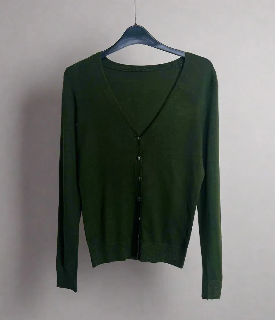 Khaki V Neck Button Cardigan