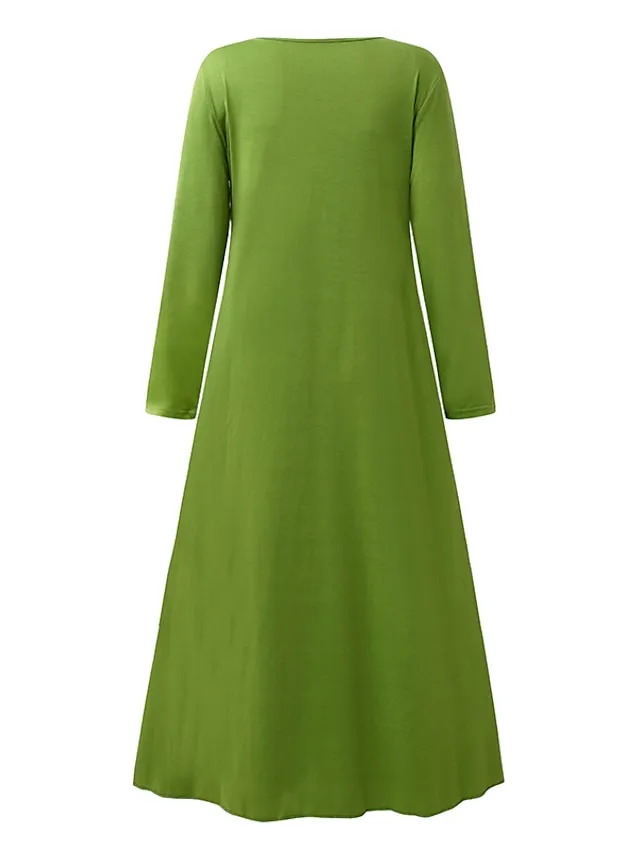 Women's Casual Dress Swing Dress Midi Dress Green Light Grey Dark Gray Long Sleeve Pure Color Ruched Winter Fall Spring U Neck Fashion Vacation 2023 S M L XL XXL 3XL