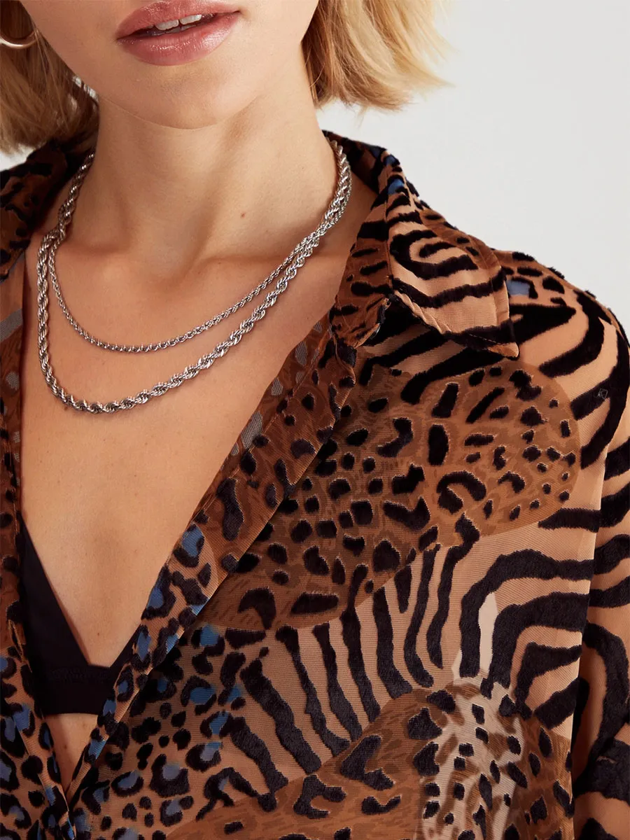 Lady'S Vintage-Style Animal-Patterned Loose-Fitting Shirt