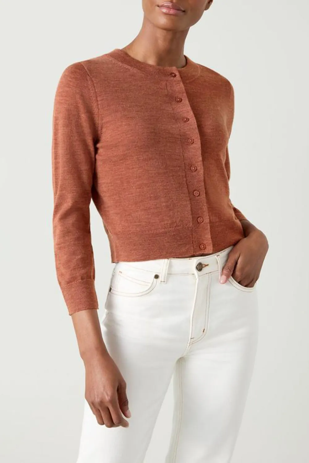 Dusk Pink Cropped Button Up Knit Cardigan