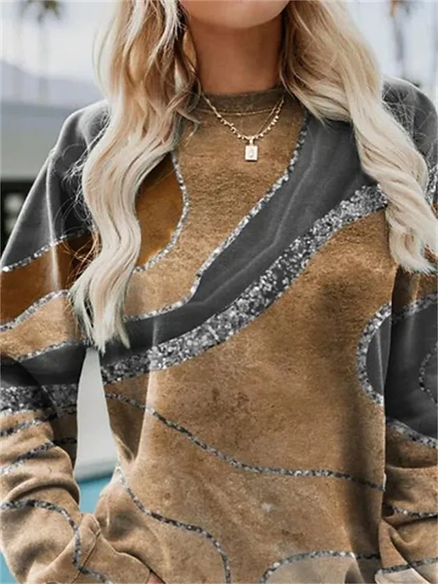 Women's Hoodie Sweatshirt Pullover Vintage White Blue Dark Green Graphic Geometric Abstract Oversized Round Neck Plus Size Long Sleeve Micro-elastic Fall & Winter