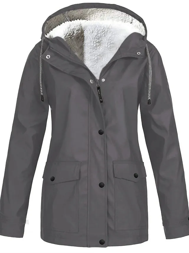 Women's Winter Coat Hoodie Jacket Windproof Warm Street Sport Daily Wear Vacation Button Pocket Drawstring with Pockets Single Breasted Hoodie Fashion Daily Plush Street Style Solid Color Regular Fit