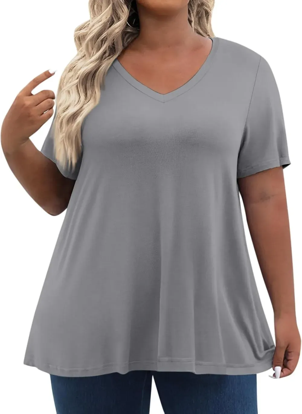 Plus Size Tops for Women Dressy Short Sleeve V Neck Shirts for Women Summer Tops for Women 2024 Floral Print Top