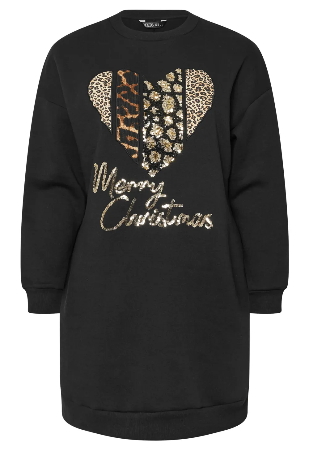 YOURS Curve Black 'Merry Christmas' Teddy Bear Sweatshirt Dress
