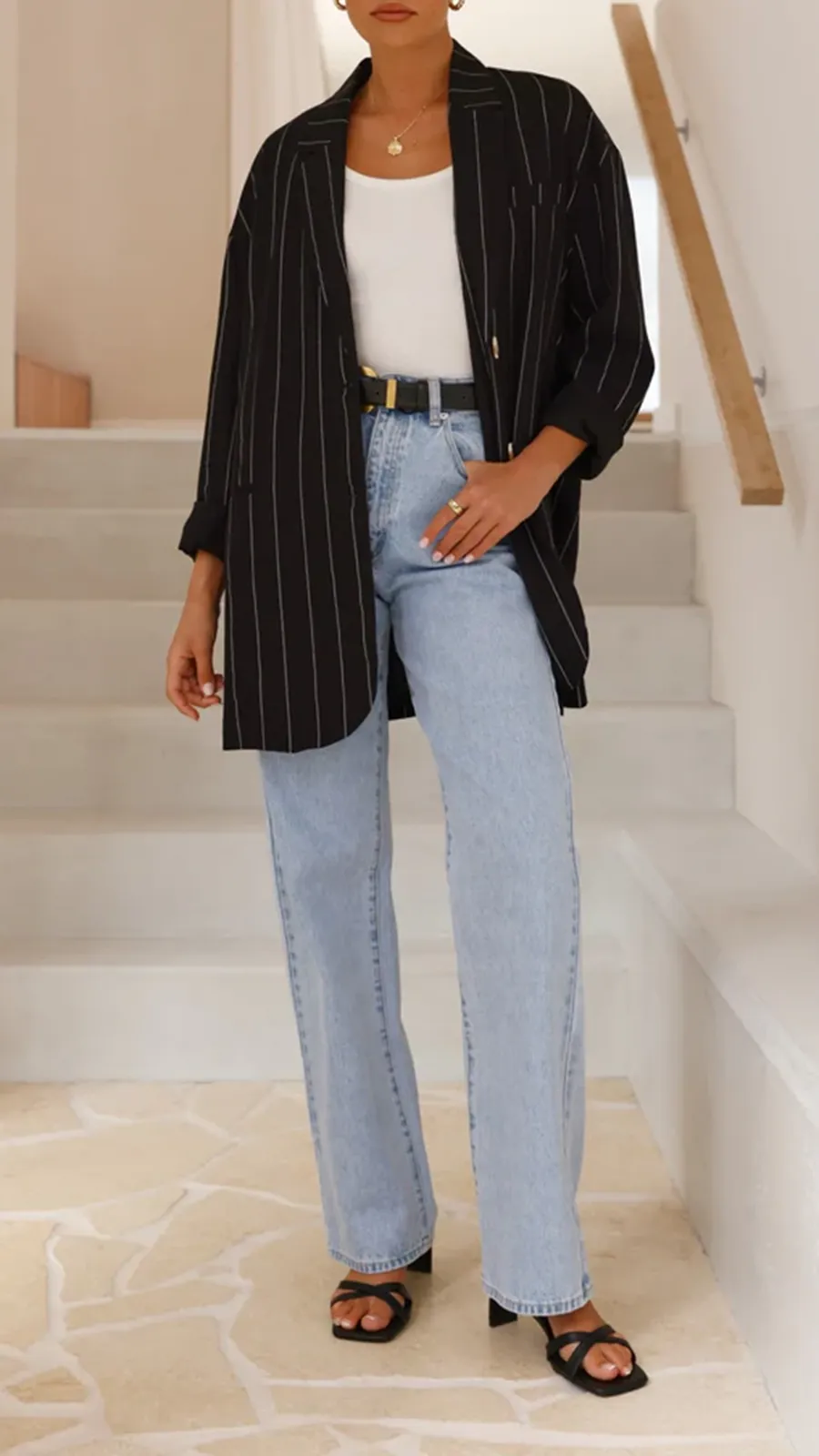 Black Pinstripe Versatile Suit Jacket