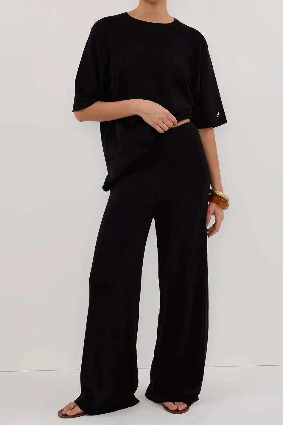 BLACK WIDE LEG KNIT PANT