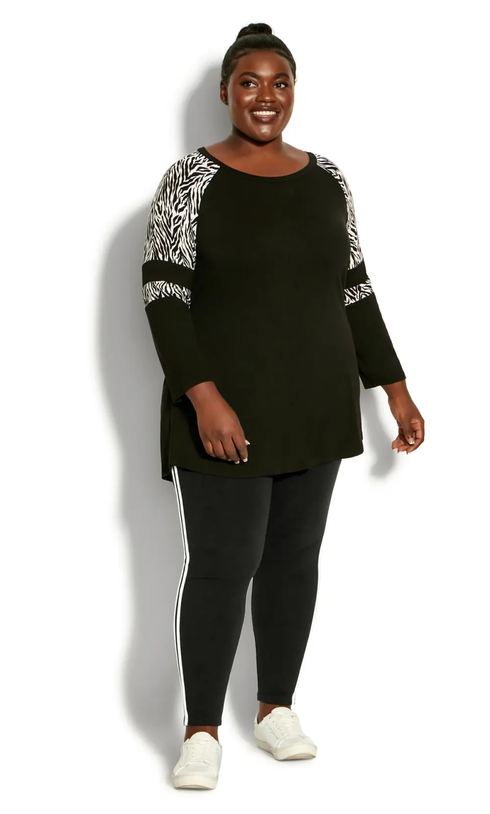 Evans Black 2 Stripe Plain Legging