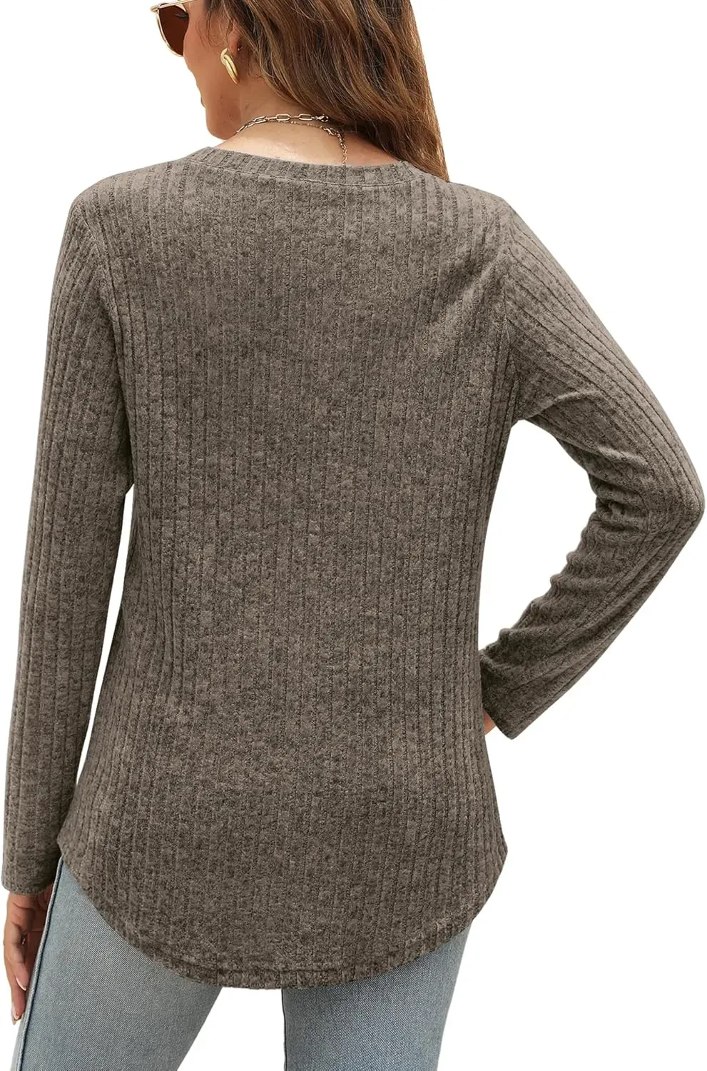 OFEEFAN Long Sleeve Shirts for Women Lightweight Crew Neck Casual Tunic Tops