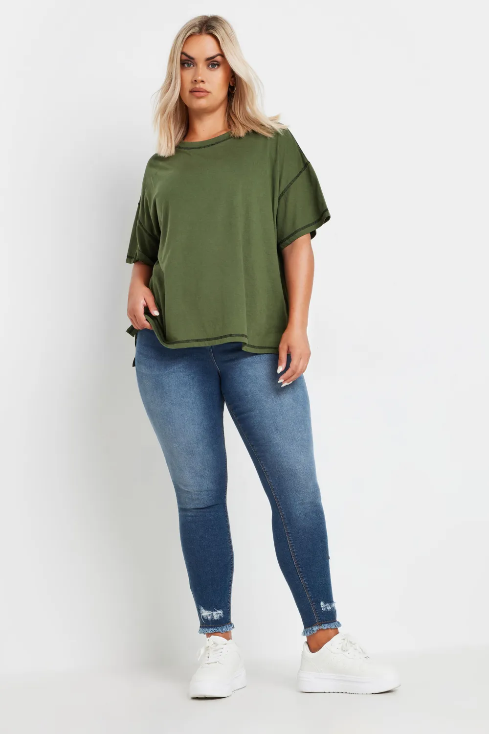 YOURS Curve Blue Distressed AVA Lift and Shape Stretch Skinny Jeans