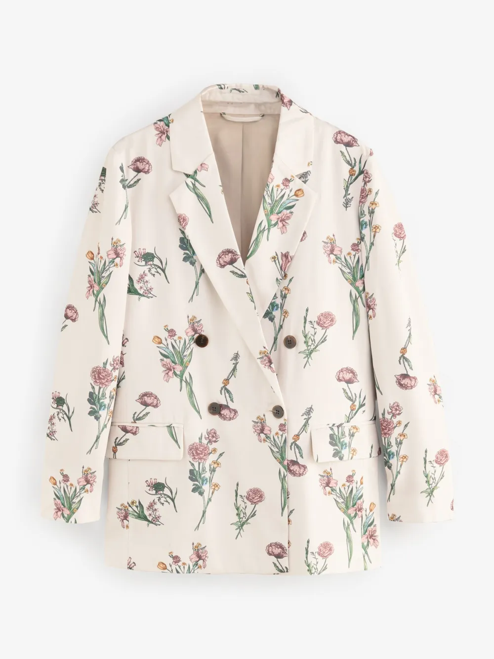 Floral Twill Double-Breasted Blazer