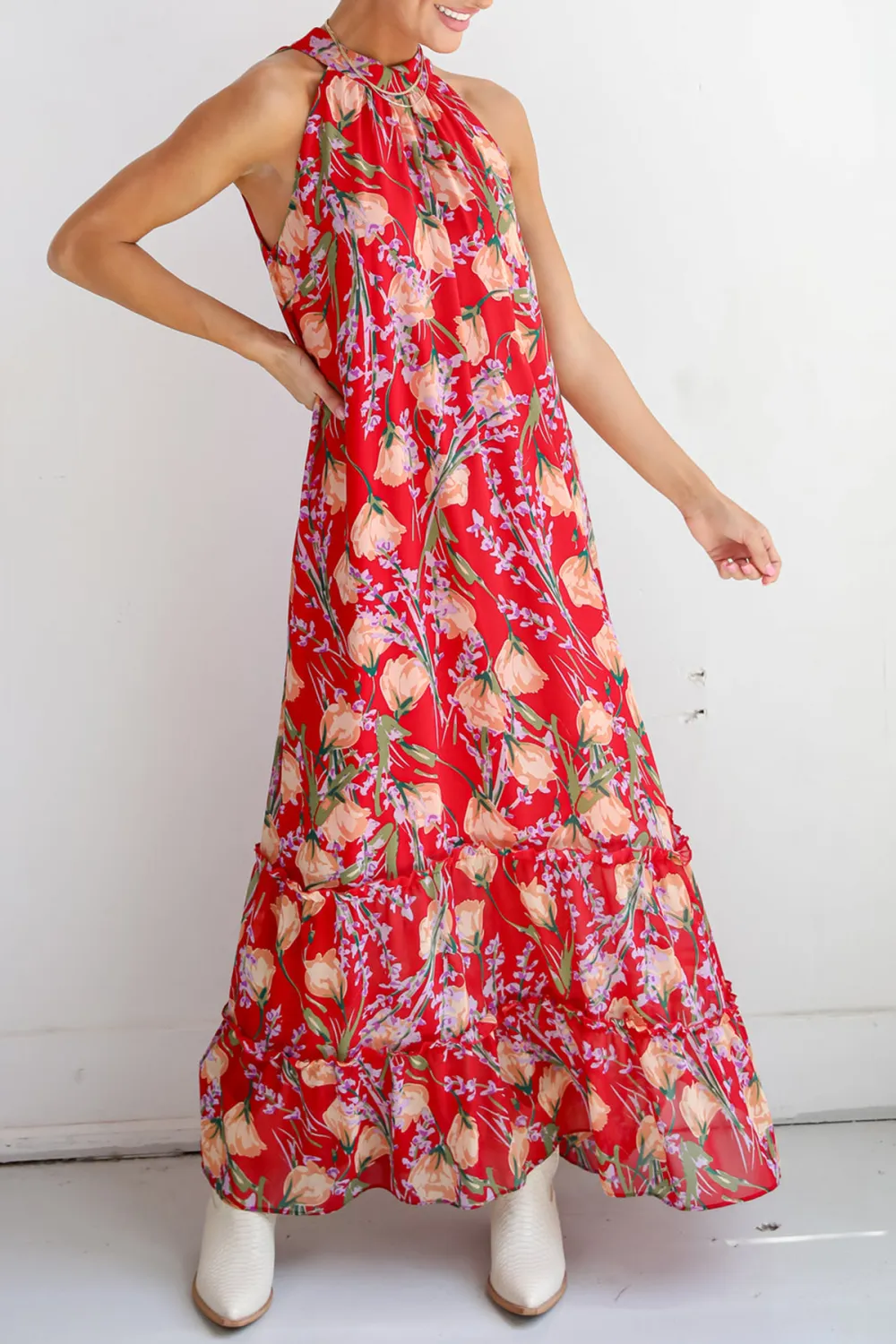 Happily Yours Red Floral Maxi Dress