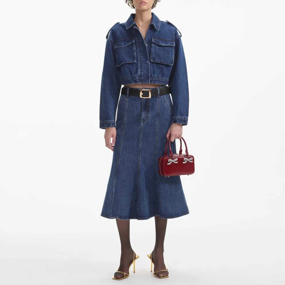 Flared Denim Midi Skirt