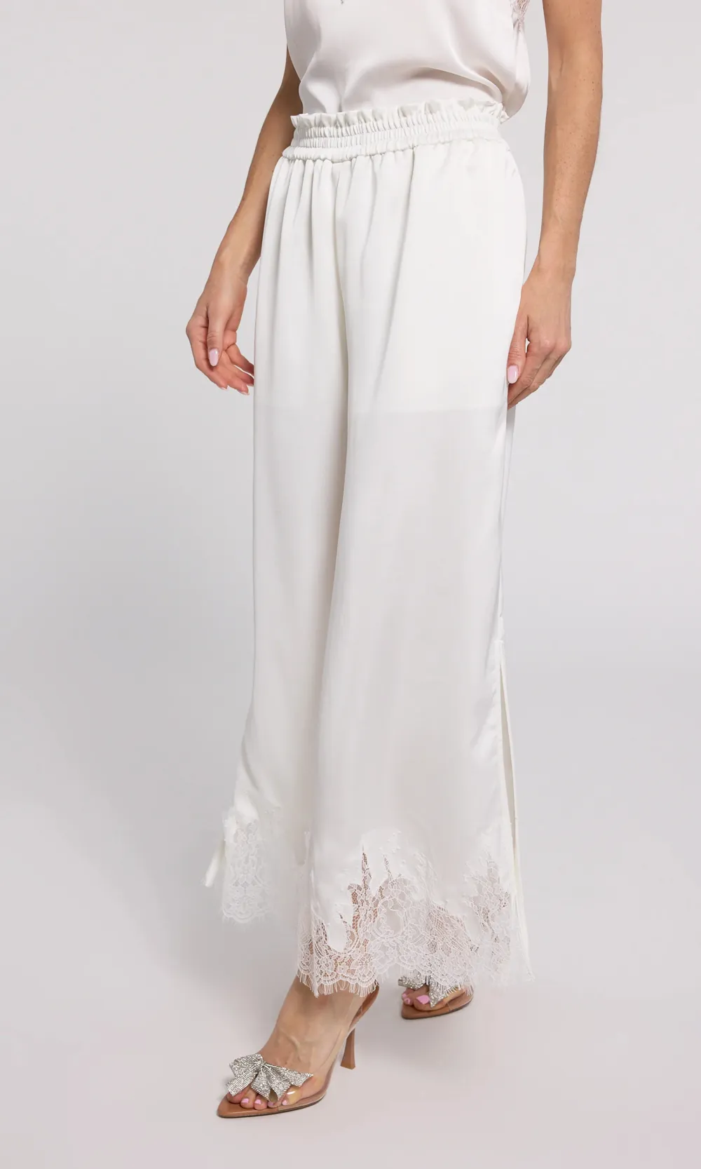 Lace Hem Satin Pants