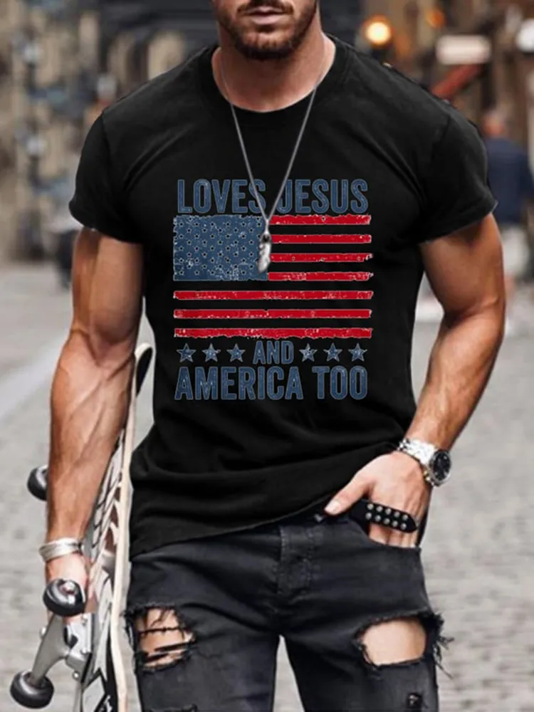 Men'S Shirt Loves Jesus And America Too T-Shirt