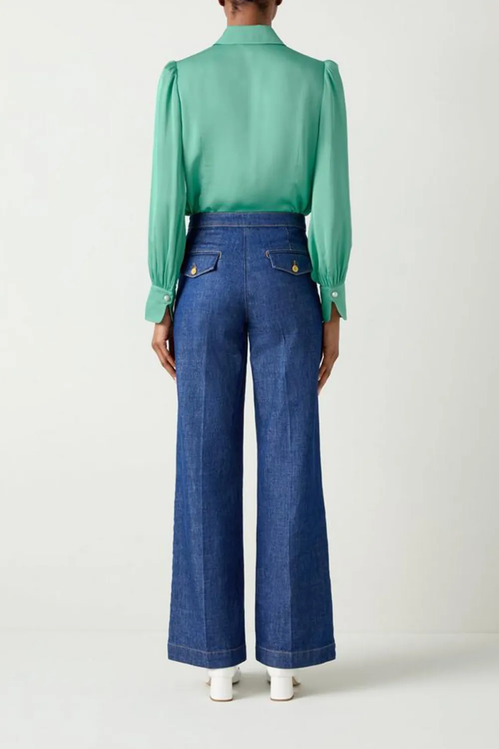 Green Long Sleeve Button Down Silk Blouse