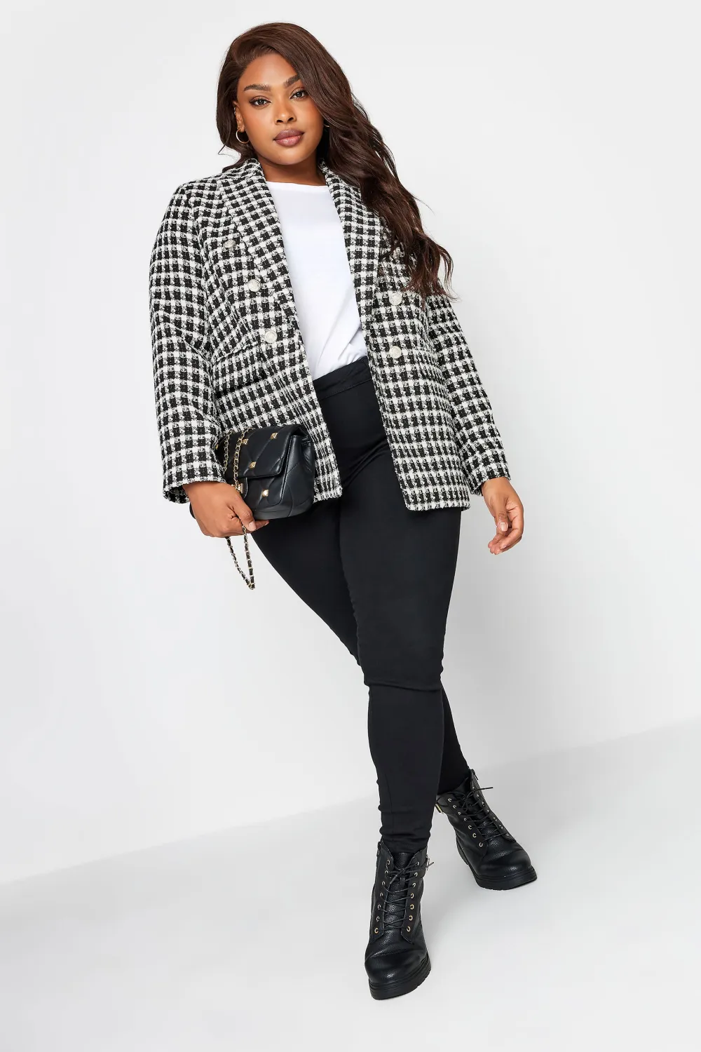 YOURS Curve Black & White Boucle Blazer
