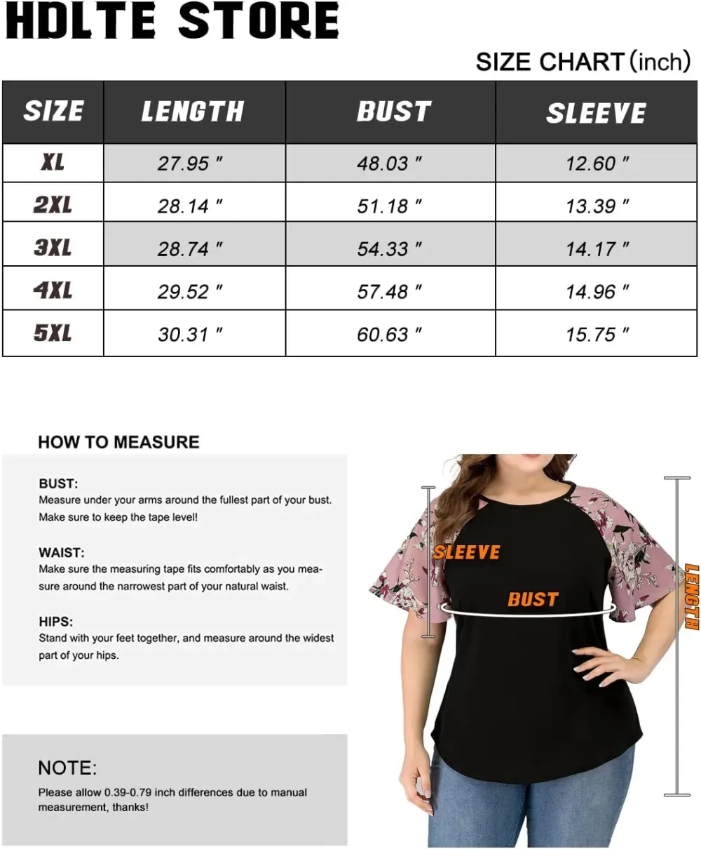 HDLTE Womens Plus Size Tops Floral Bell Sleeves Blouses Summer Crewneck Tunic Loose Casual T Shirts