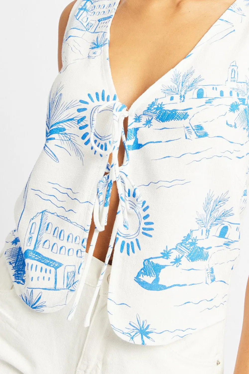 Blue Abstract Tie Up Top Linen