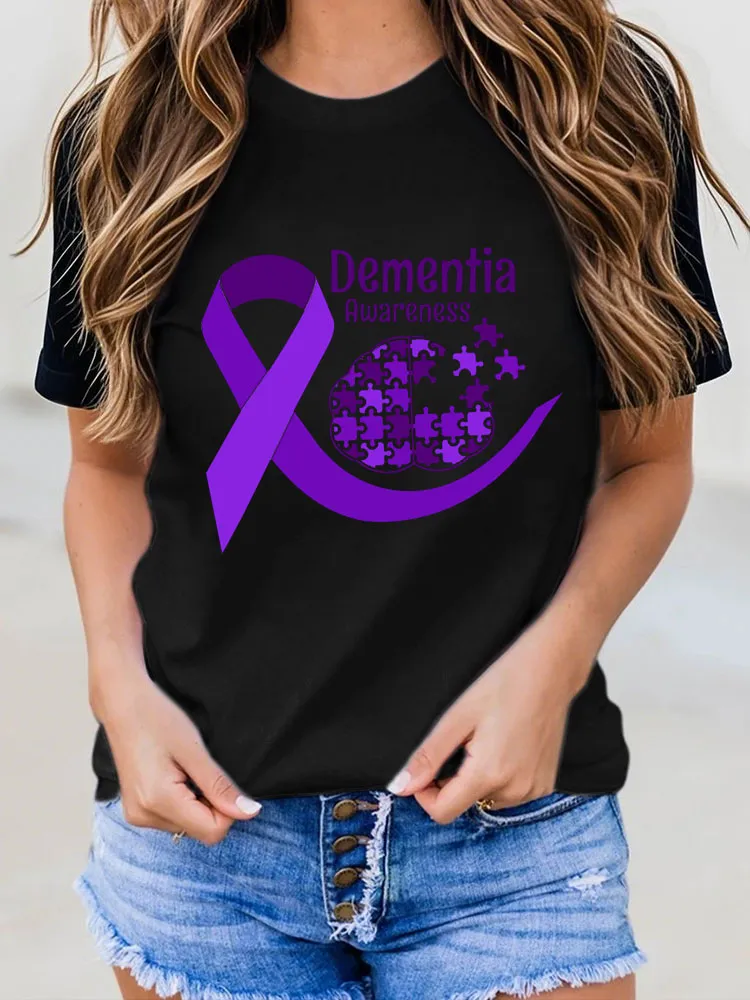 Women's Dementia Doesn't Come With A Manual Dementia Warrior Support Print T-Shirt