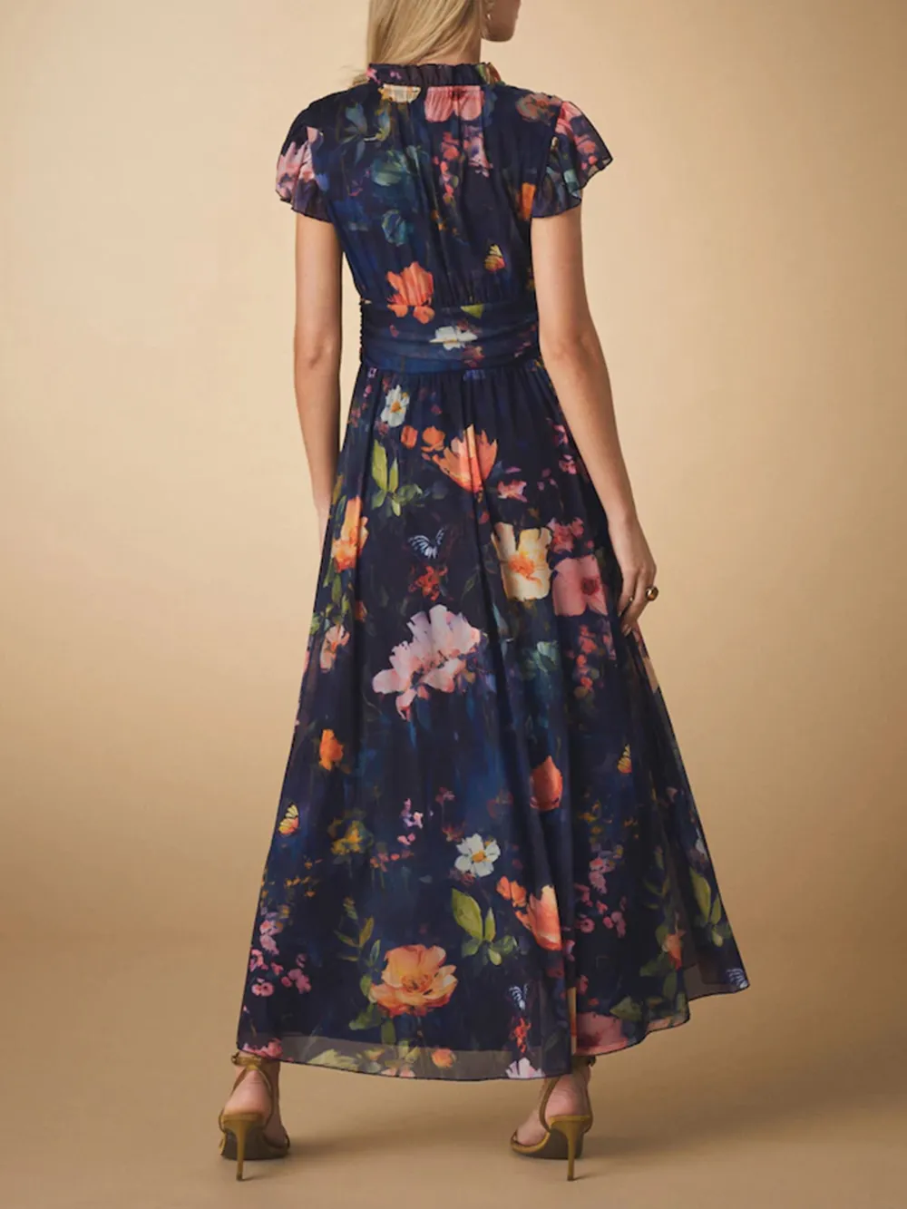 Elegant Floral Printed High-Waisted Slimming Dress