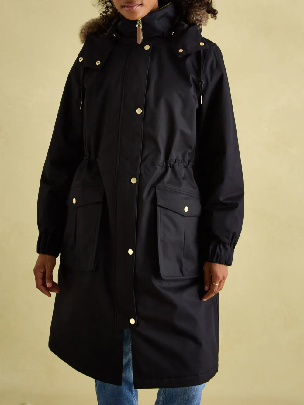 Cosy Black Waterproof Fleece Lined Raincoat