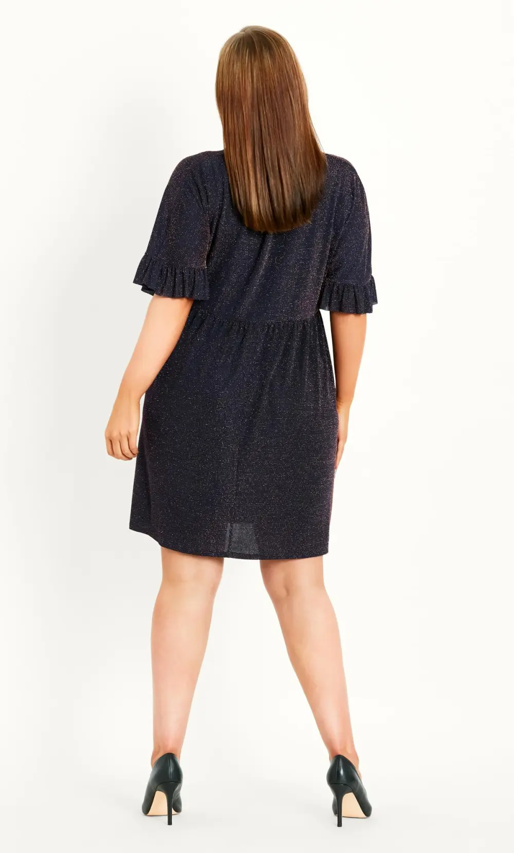 Evans Navy Blue Metallic Swing Mini Dress