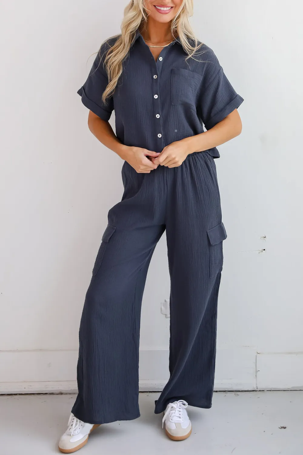 Too Perfect Charcoal Linen Cargo Pants