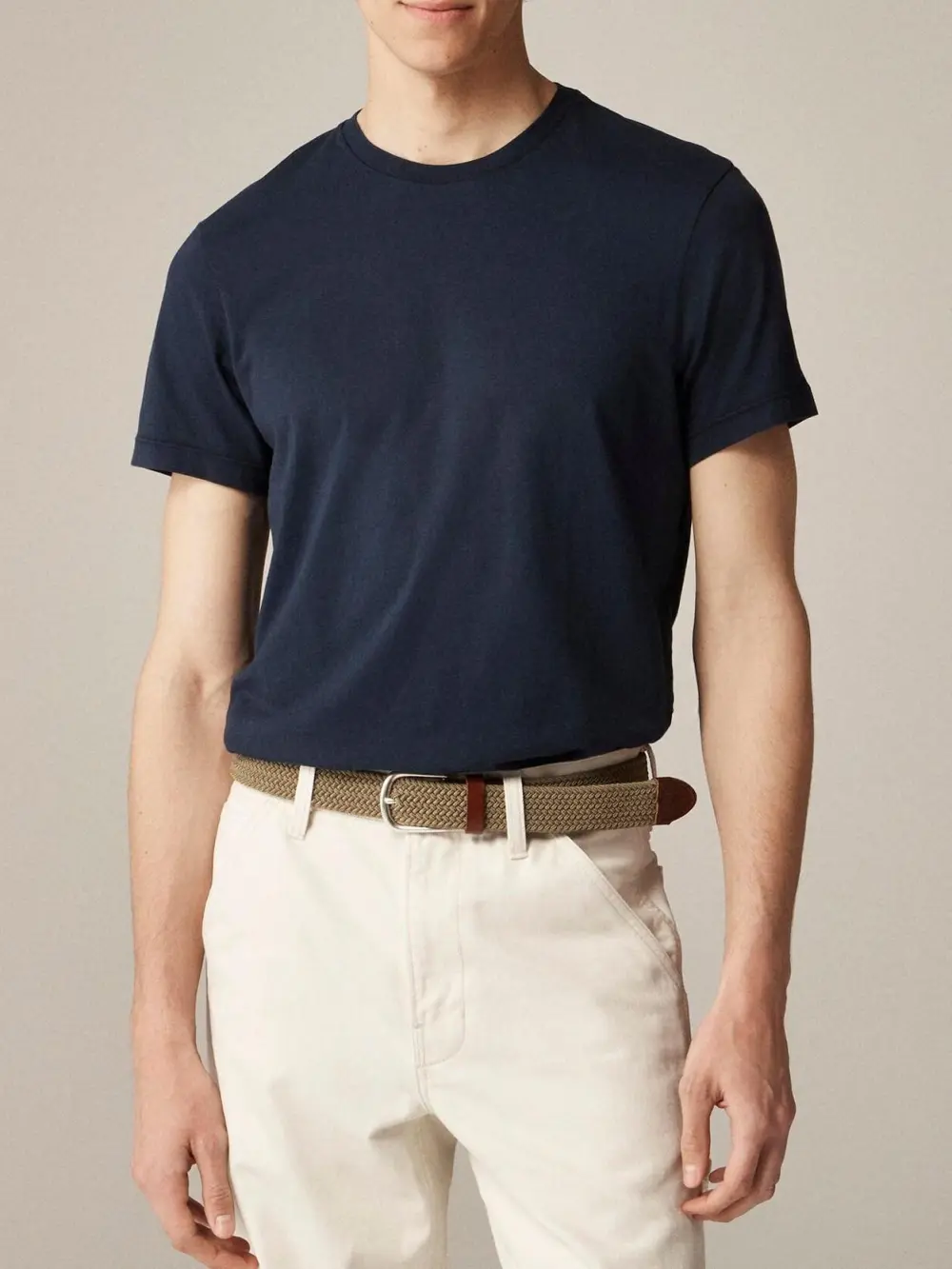 Navy Blue Solid Color Crew Neck T-Shirt