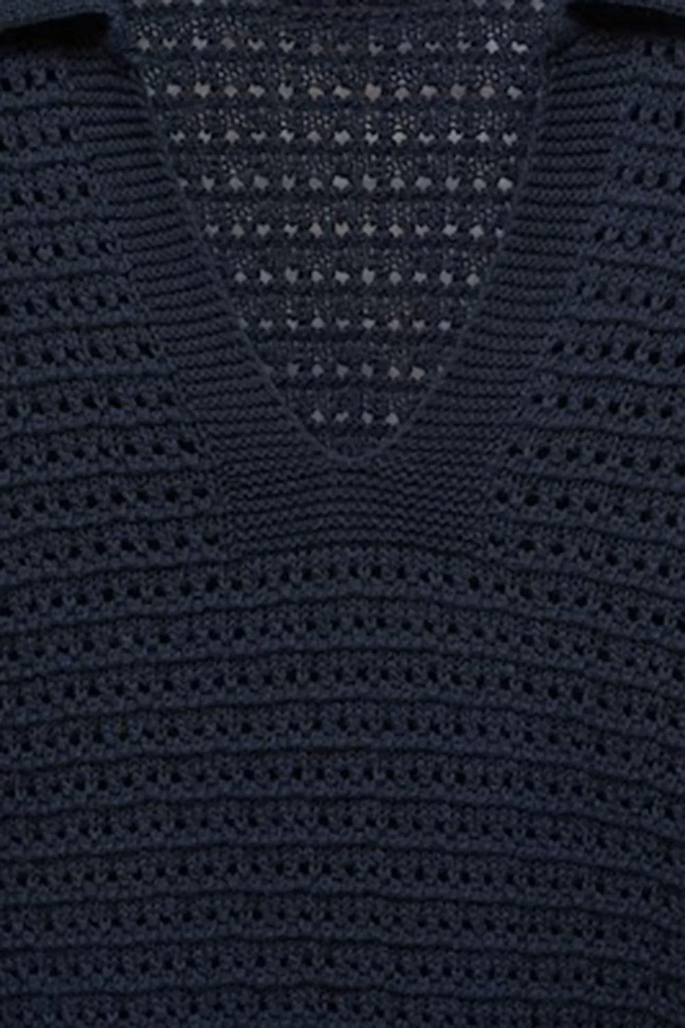 Openwork Knit Polo Neck Sweater