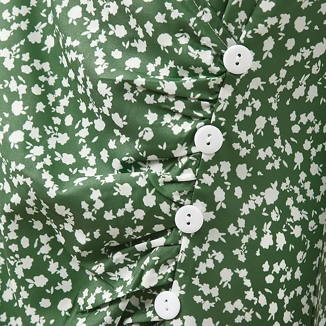 Women's Casual Dress Wrap Dress Floral Dress Floral Button Print V Neck Midi Dress Fashion Classic Daily Holiday Short Sleeve Regular Fit Black Dark Red Yellow Summer Spring S M L XL XXL