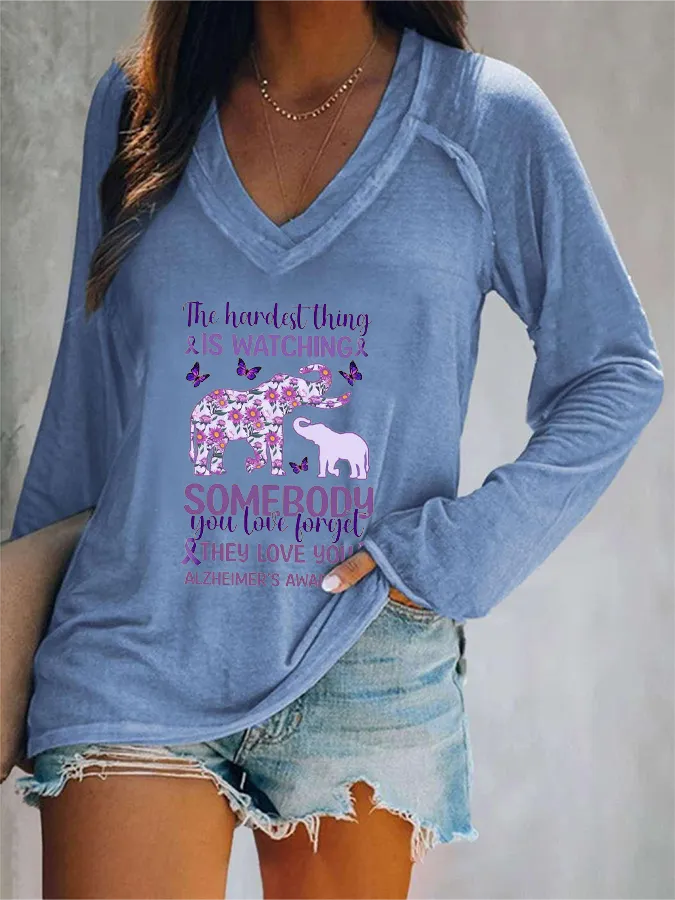 Women'S Is Watching Somebody They Love You Alzheimer'S Awareness V-Neck T-Shirt