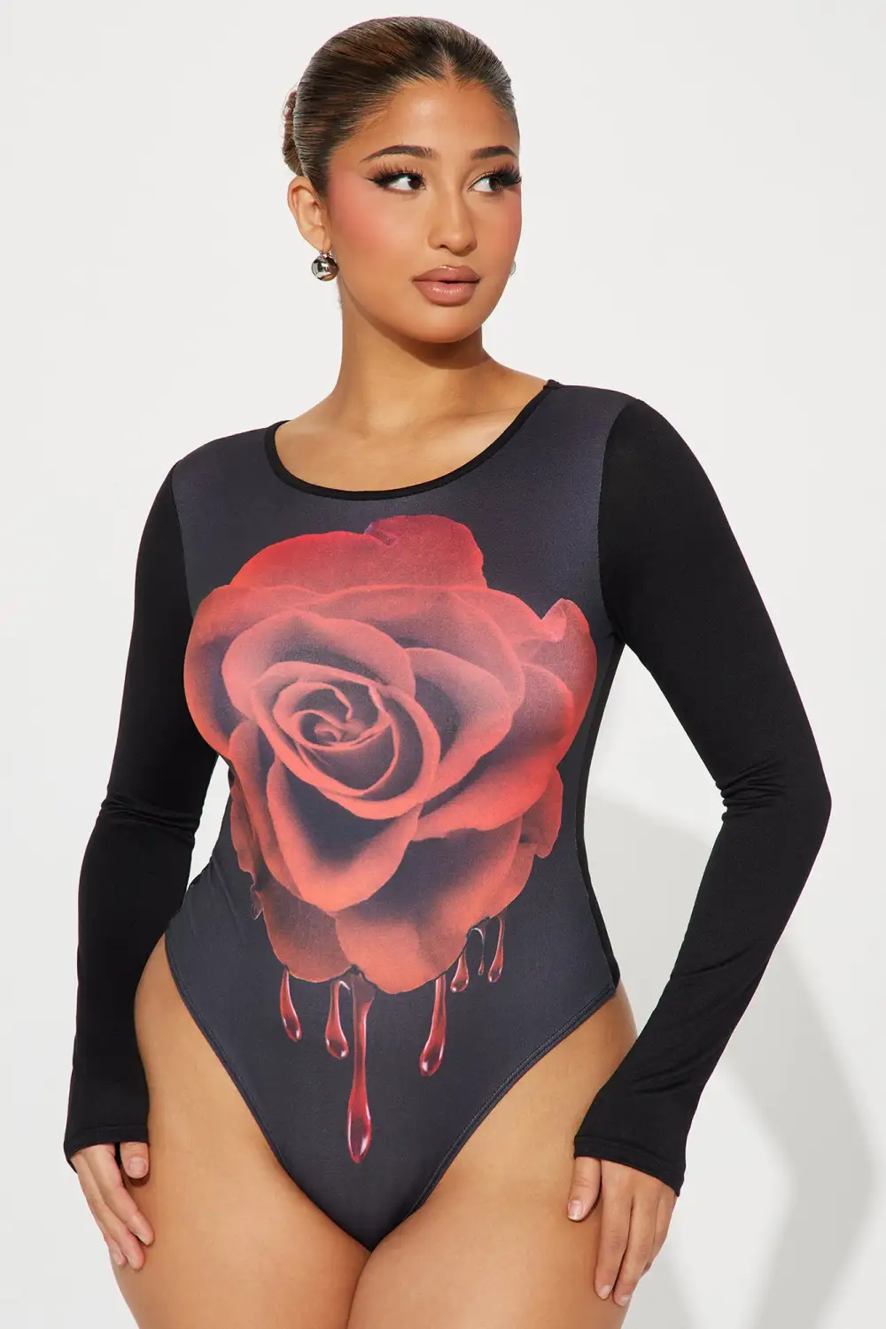 Drippin Roses Long Sleeve Bodysuit - Black/combo